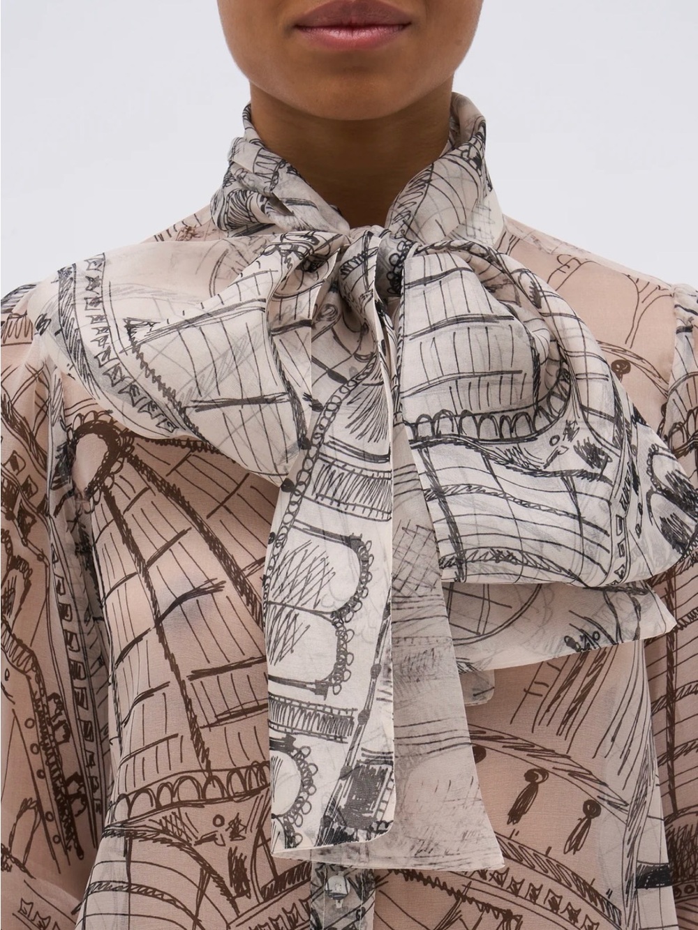 Pail & Joe Silk Printed Tie-Neck Blouse - Picture 4 of 7